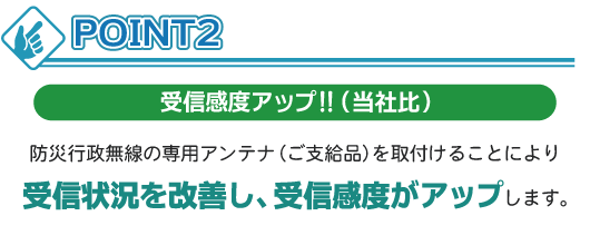 高い受信性能を備えたアンテナを装備 受信感度アップ